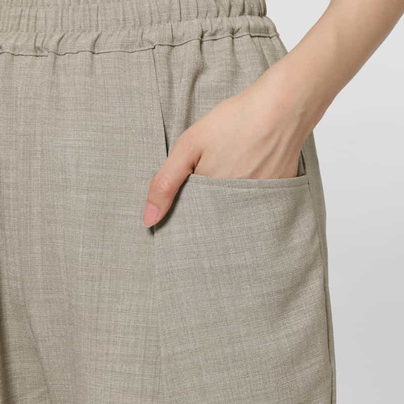 BARNEYS NEW YORK セットアップ ウォッシャブル リネンライク フロントポケット ドローストリング タック ワイドパンツ BEIGE