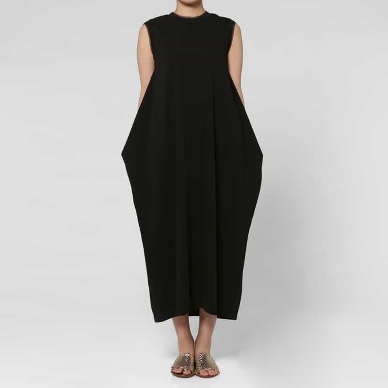 BARNEYS NEW YORK ウォッシャブル チュールデザイン サイドドレープロングドレス BLACK