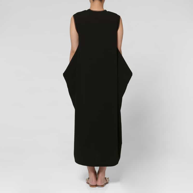 BARNEYS NEW YORK ウォッシャブル チュールデザイン サイドドレープロングドレス BLACK