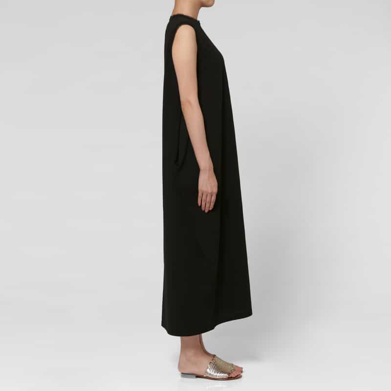 BARNEYS NEW YORK ウォッシャブル チュールデザイン サイドドレープロングドレス BLACK