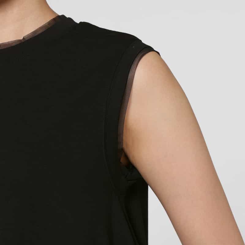 BARNEYS NEW YORK ウォッシャブル チュールデザイン サイドドレープロングドレス BLACK