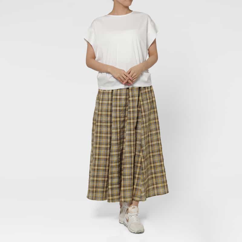 BARNEYS NEW YORK ウォッシャブル マドラスチェック柄ドローストリング付きスカート YELLOW