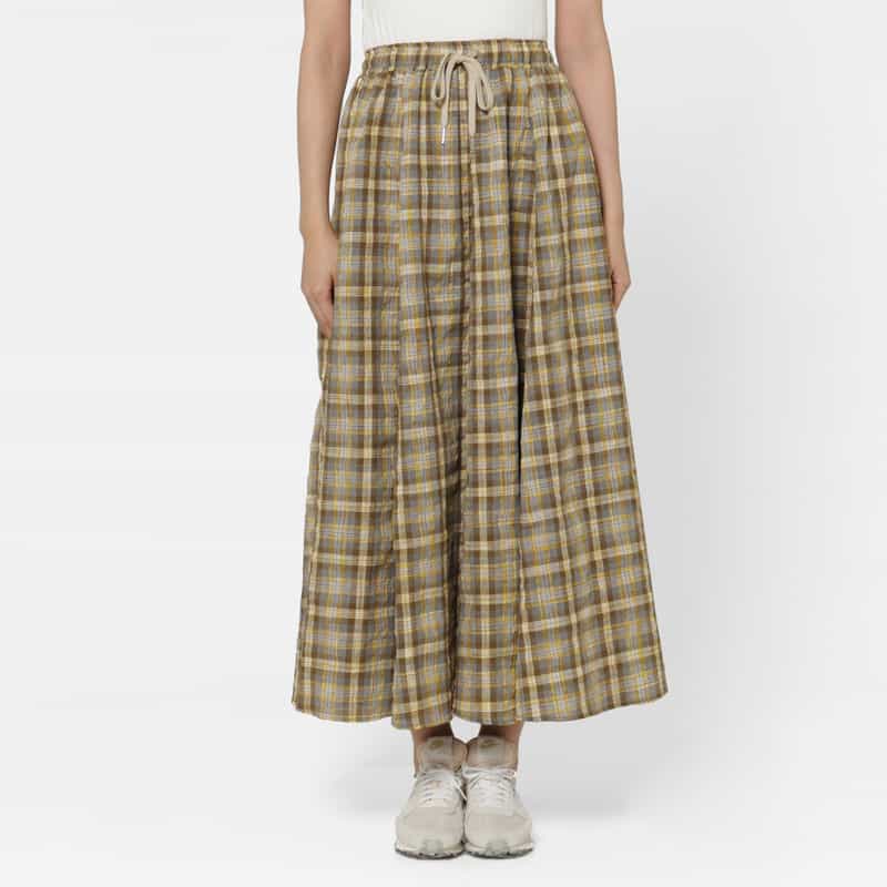 BARNEYS NEW YORK ウォッシャブル マドラスチェック柄ドローストリング付きスカート YELLOW