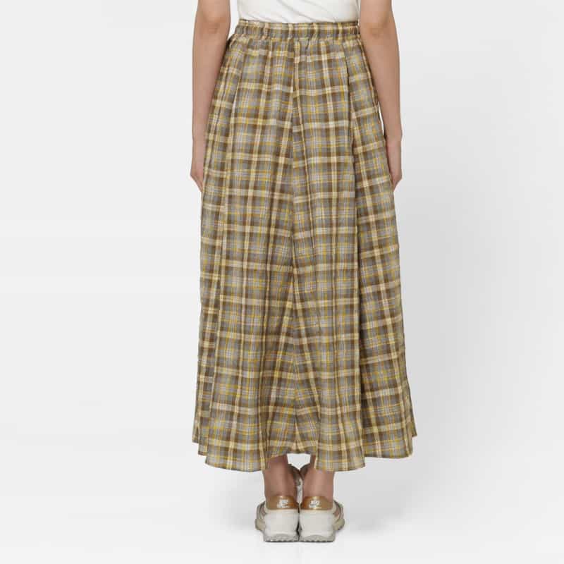 BARNEYS NEW YORK ウォッシャブル マドラスチェック柄ドローストリング付きスカート YELLOW