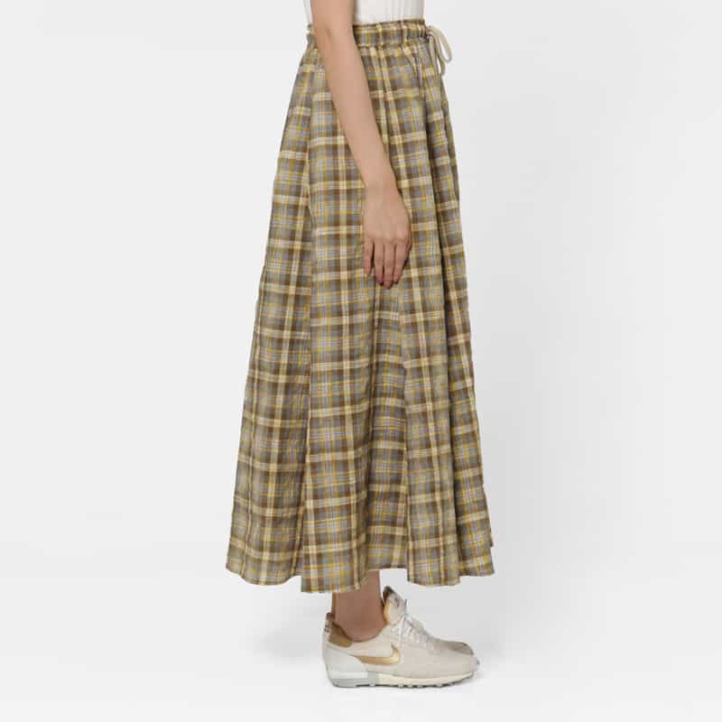 BARNEYS NEW YORK ウォッシャブル マドラスチェック柄ドローストリング付きスカート YELLOW