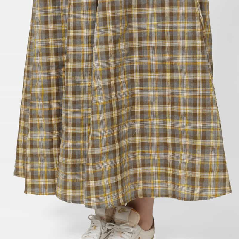 BARNEYS NEW YORK ウォッシャブル マドラスチェック柄ドローストリング付きスカート YELLOW
