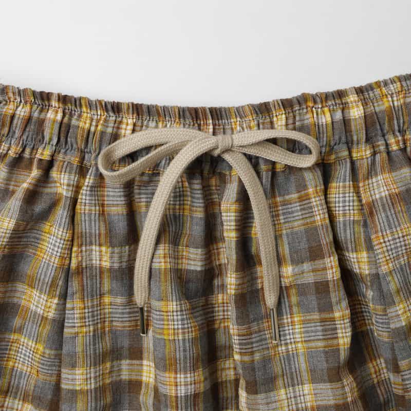BARNEYS NEW YORK ウォッシャブル マドラスチェック柄ドローストリング付きスカート YELLOW