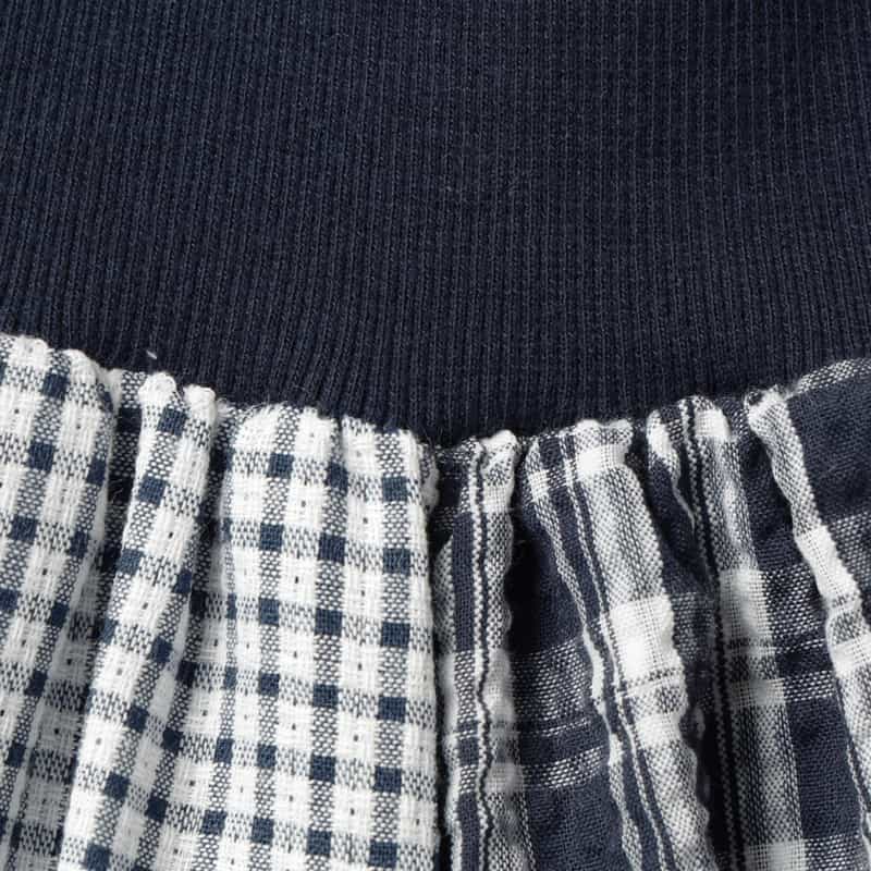 BARNEYS NEW YORK ウォッシャブル シアサッカー素材パネル切替ロングフレアスカート NAVY