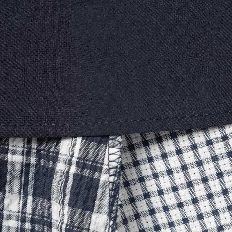 BARNEYS NEW YORK ウォッシャブル シアサッカー素材パネル切替ロングフレアスカート NAVY