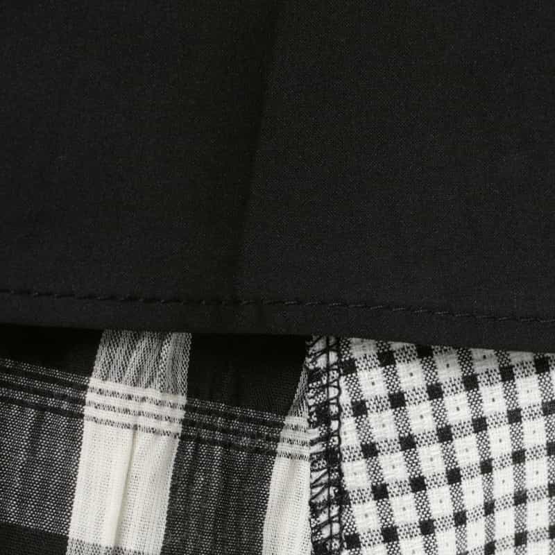 BARNEYS NEW YORK ウォッシャブル シアサッカー素材パネル切替ロングフレアスカート BLACK