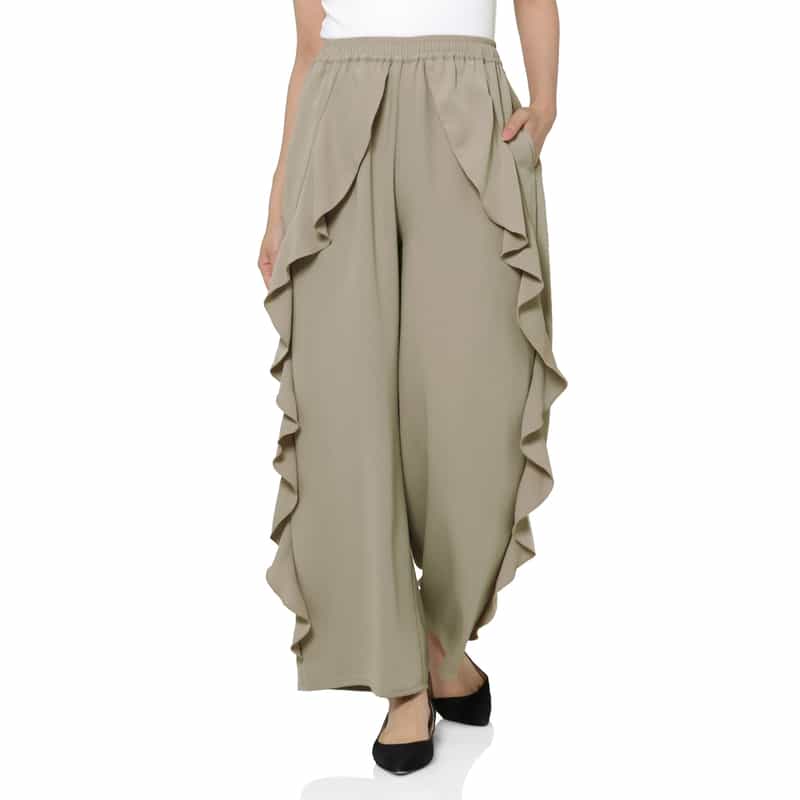 BARNEYS NEW YORK ウォッシャブル サイドフリルデザインワイドパンツ BEIGE