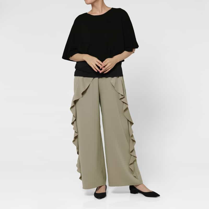 BARNEYS NEW YORK ウォッシャブル サイドフリルデザインワイドパンツ BEIGE