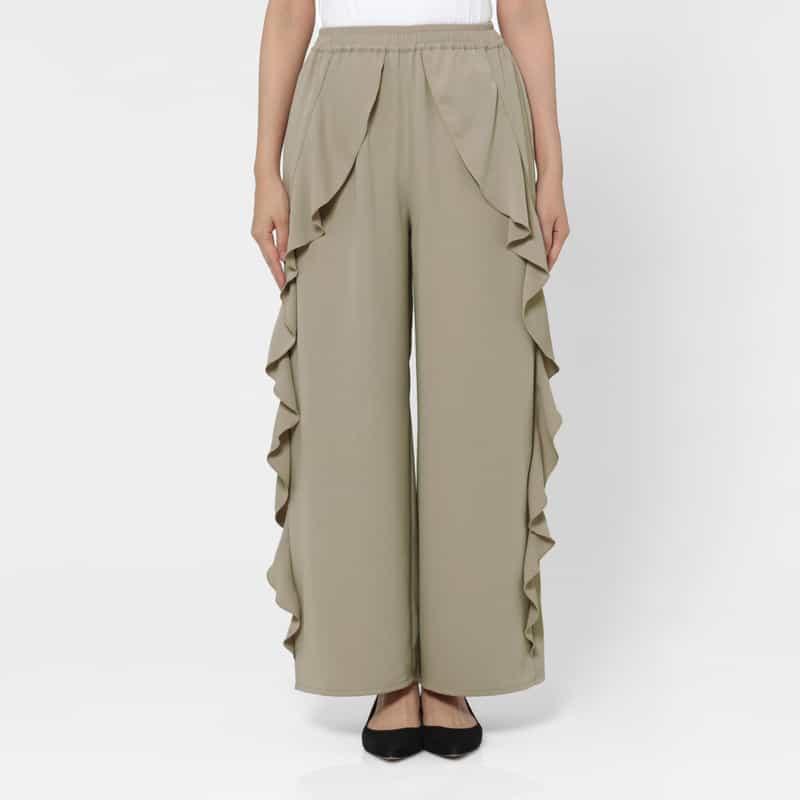 BARNEYS NEW YORK ウォッシャブル サイドフリルデザインワイドパンツ BEIGE