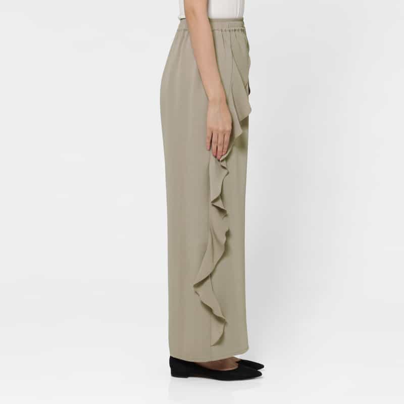 BARNEYS NEW YORK ウォッシャブル サイドフリルデザインワイドパンツ BEIGE