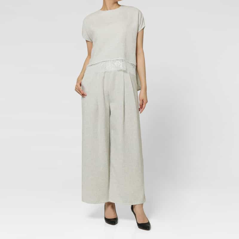 BARNEYS NEW YORK セットアップ ツイードライク レースブラウス BEIGE