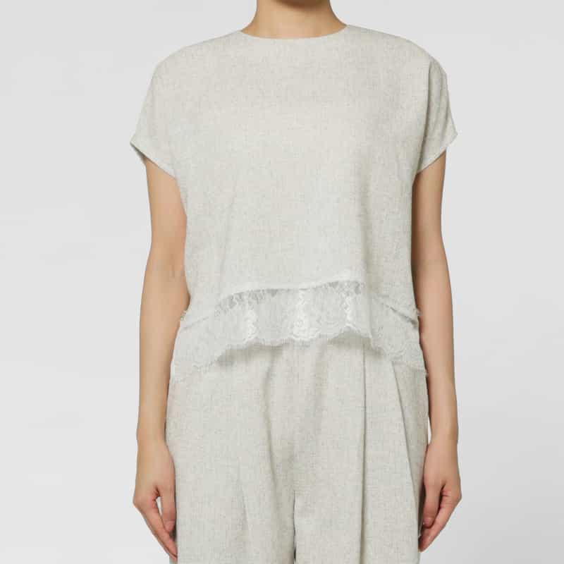 BARNEYS NEW YORK セットアップ ツイードライク レースブラウス BEIGE