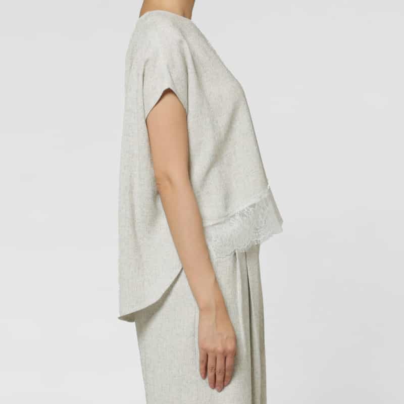 BARNEYS NEW YORK セットアップ ツイードライク レースブラウス BEIGE