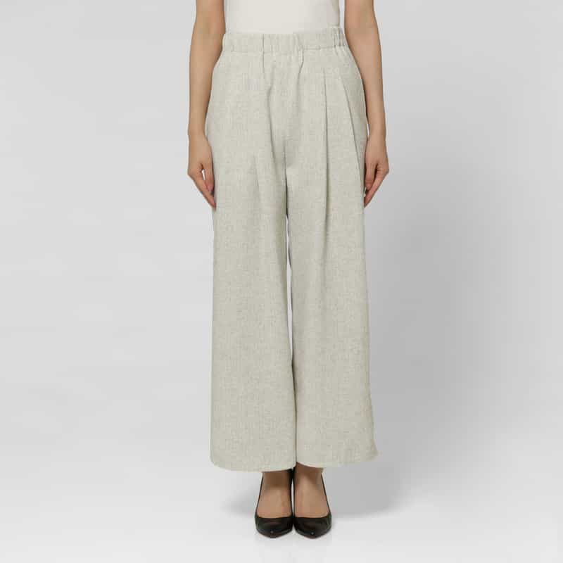BARNEYS NEW YORK セットアップ ツイードライク ドローストリング付きタックワイドパンツ BEIGE
