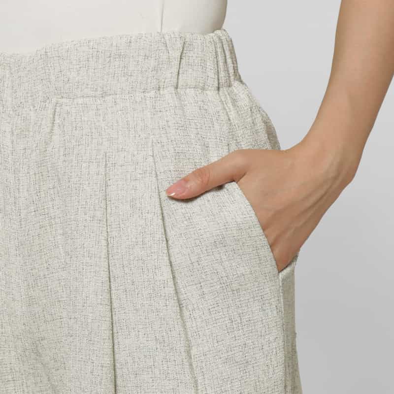 BARNEYS NEW YORK セットアップ ツイードライク ドローストリング付きタックワイドパンツ BEIGE