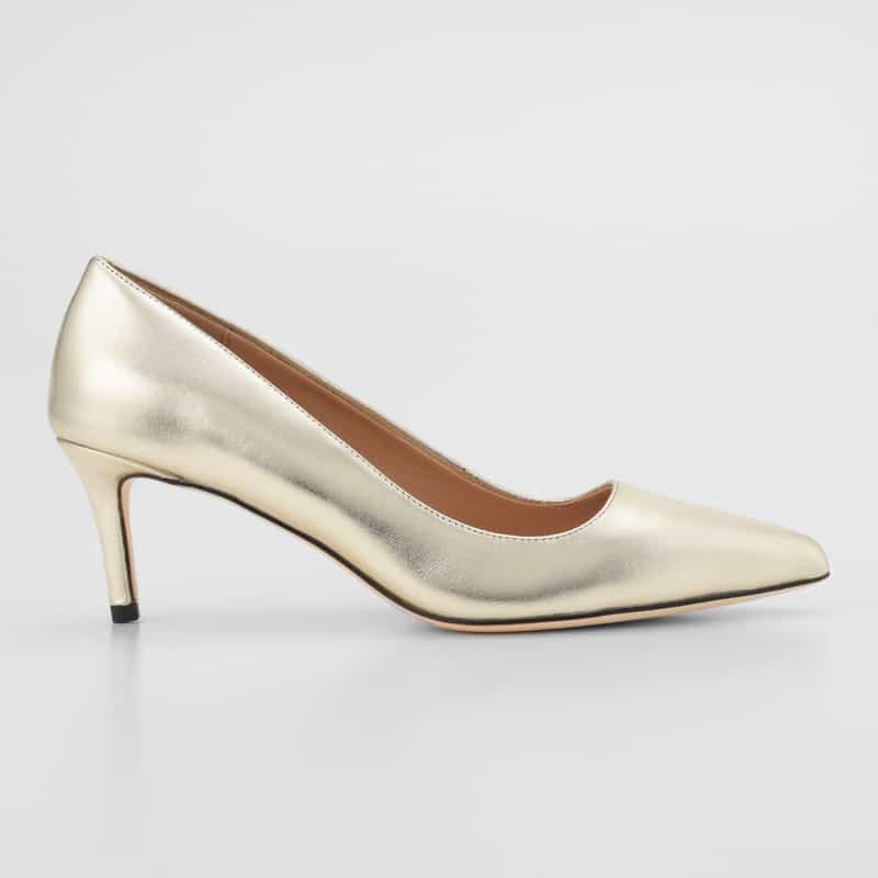BARNEYS NEW YORK メタリック ポインテッドトゥパンプス GOLD
