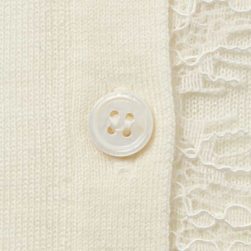 BARNEYS NEW YORK レーススカラップ クルーネックニットカーディガン WHITE