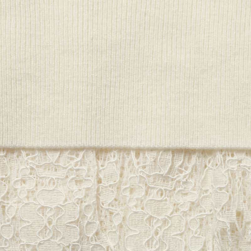 BARNEYS NEW YORK レーススカラップ クルーネックニットカーディガン WHITE
