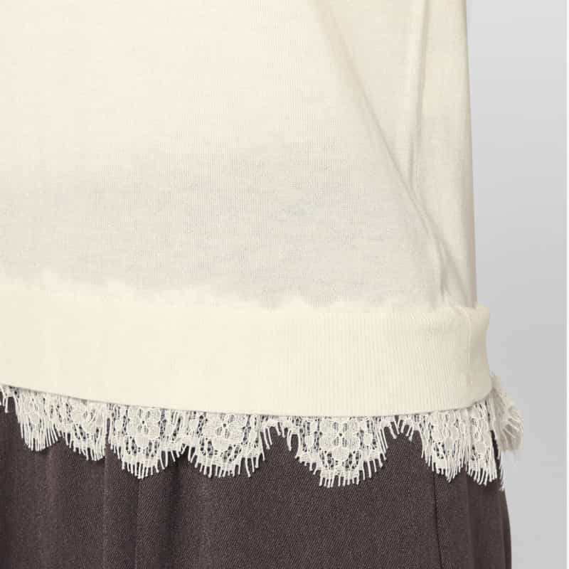 BARNEYS NEW YORK レーススカラップ クルーネックノースリーブニットプルオーバー WHITE