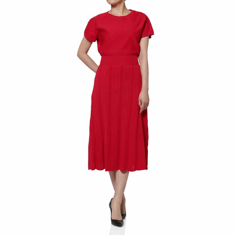 BARNEYS NEW YORK ウォッシャブル フレンチスリーブ ニットドレス（ペチコート付き） RED