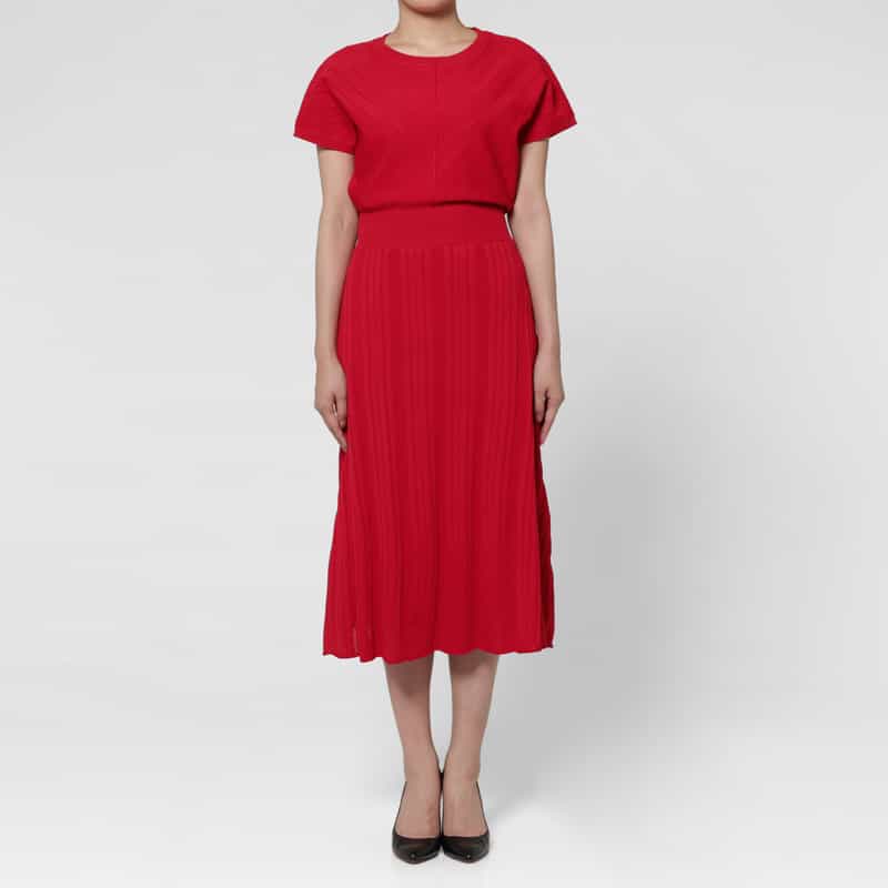 BARNEYS NEW YORK ウォッシャブル フレンチスリーブ ニットドレス（ペチコート付き） RED