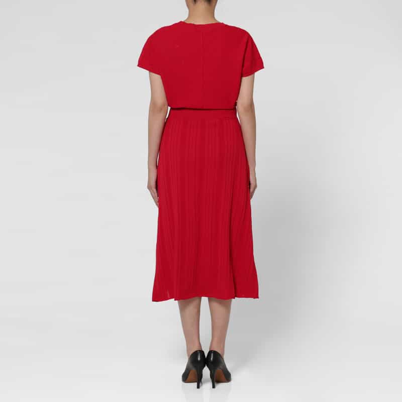 BARNEYS NEW YORK ウォッシャブル フレンチスリーブ ニットドレス（ペチコート付き） RED
