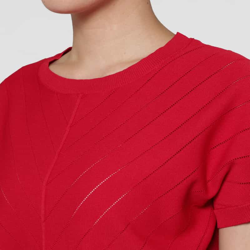 BARNEYS NEW YORK ウォッシャブル フレンチスリーブ ニットドレス（ペチコート付き） RED