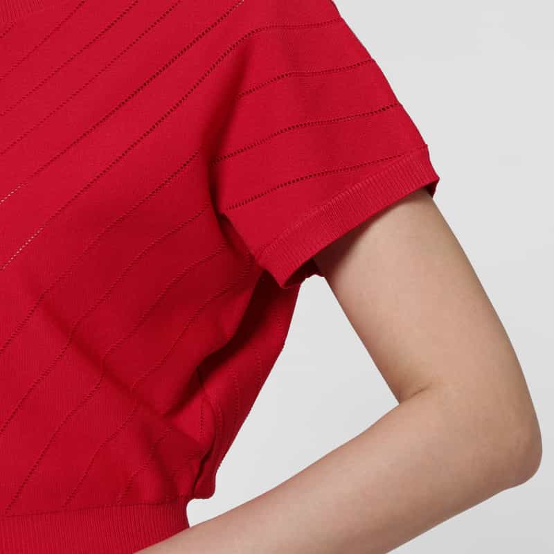 BARNEYS NEW YORK ウォッシャブル フレンチスリーブ ニットドレス（ペチコート付き） RED