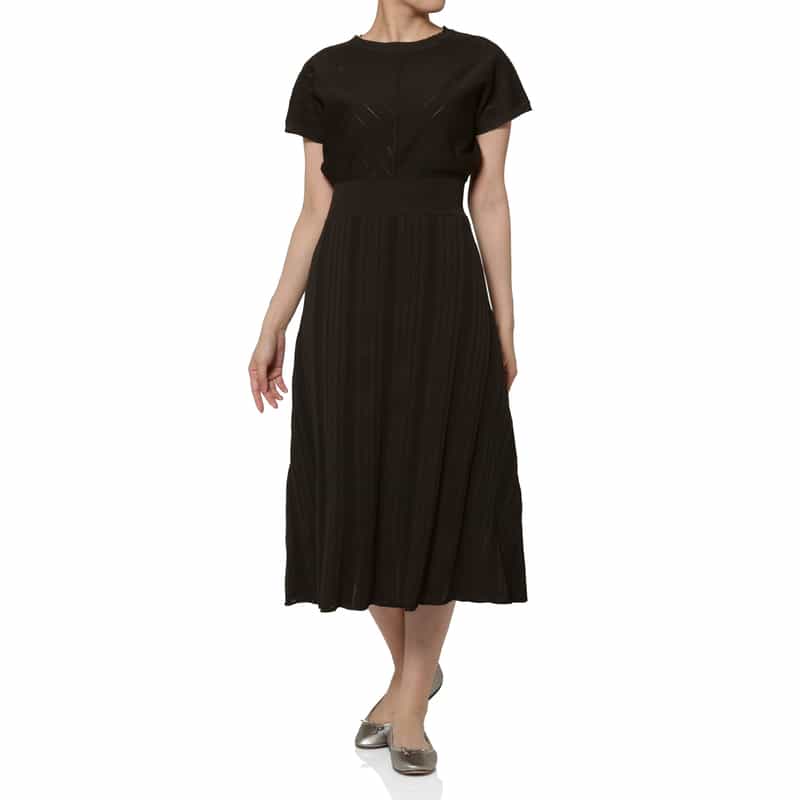 BARNEYS NEW YORK ウォッシャブル フレンチスリーブ ニットドレス（ペチコート付き） BLACK