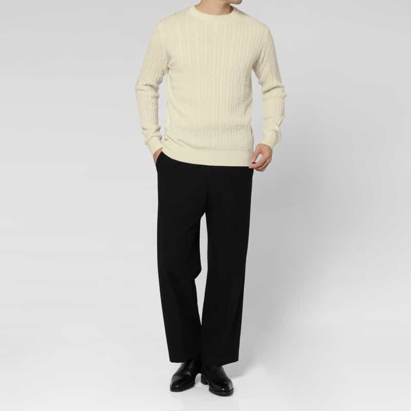 BARNEYS NEW YORK シルクカシミヤ素材ケーブルニットプルオーバー WHITE