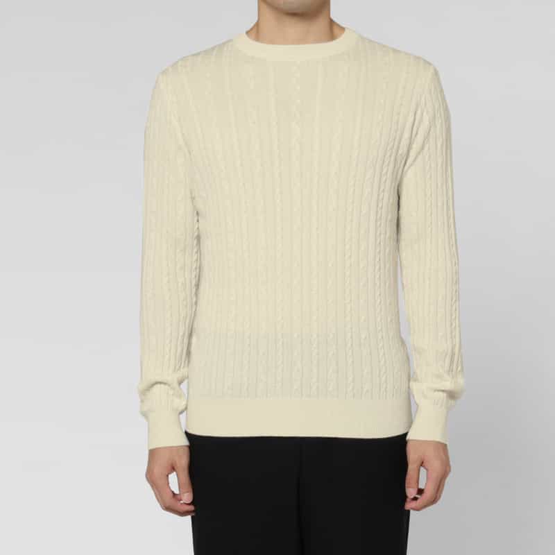 BARNEYS NEW YORK シルクカシミヤ素材ケーブルニットプルオーバー WHITE