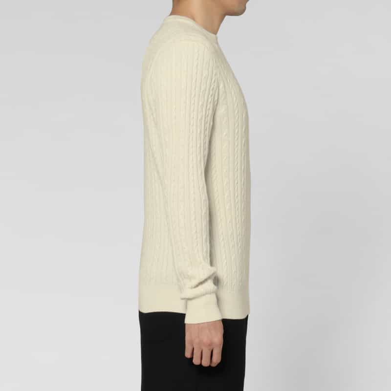 BARNEYS NEW YORK シルクカシミヤ素材ケーブルニットプルオーバー WHITE