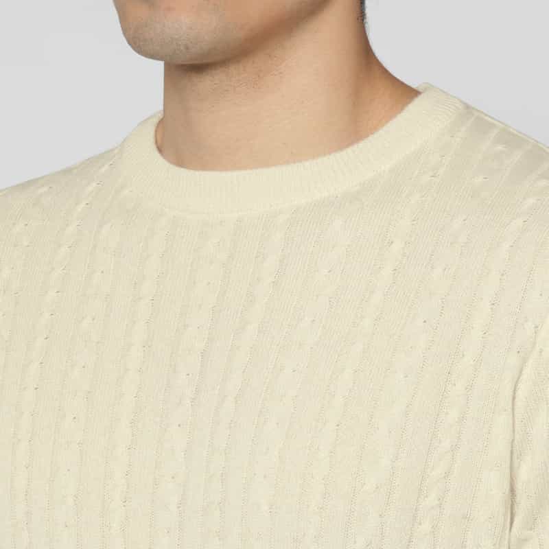 BARNEYS NEW YORK シルクカシミヤ素材ケーブルニットプルオーバー WHITE