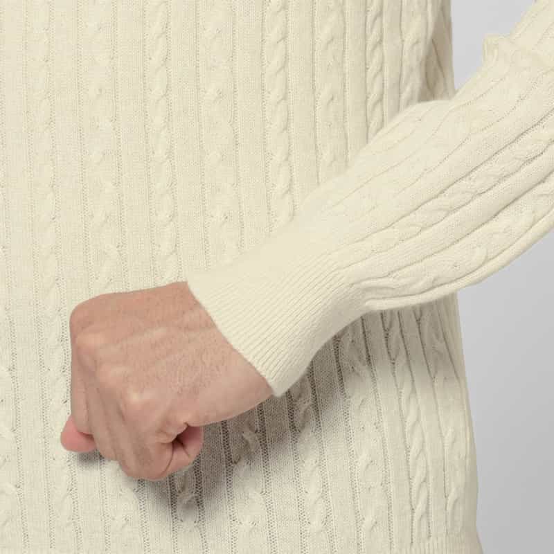 BARNEYS NEW YORK シルクカシミヤ素材ケーブルニットプルオーバー WHITE