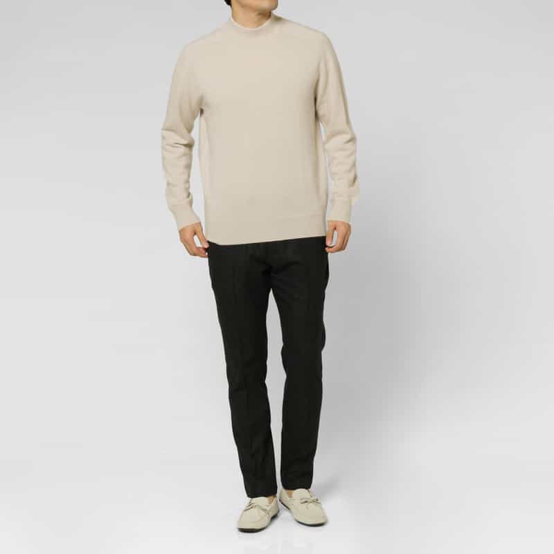 BARNEYS NEW YORK カシミヤ素材モックネックニットプルオーバー BEIGE