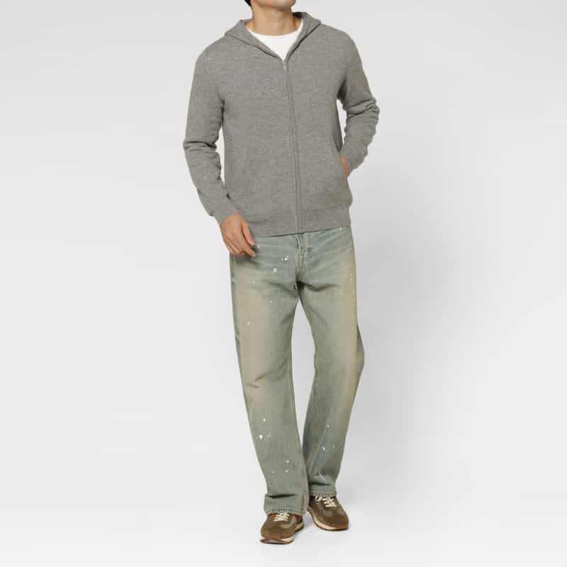 BARNEYS NEW YORK カシミヤ素材ジップアップニットフーディ GRAY
