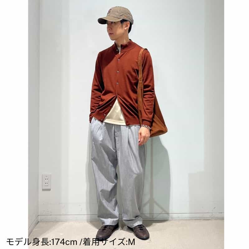BARNEYS NEW YORK ロングスリーブスタンドカラーニットカーディガン（SUPER140s） BROWN