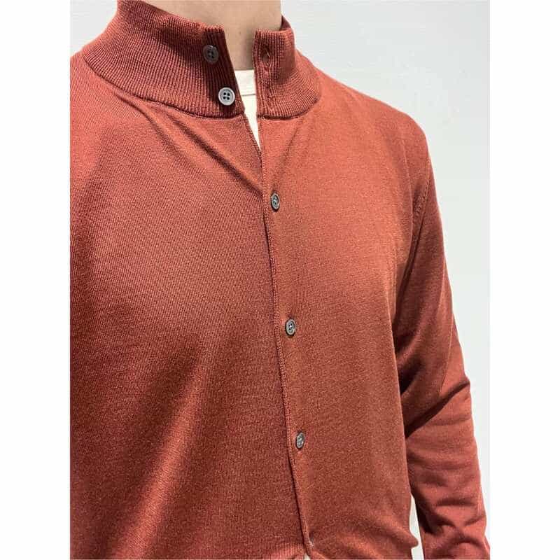 BARNEYS NEW YORK ロングスリーブスタンドカラーニットカーディガン（SUPER140s） BROWN
