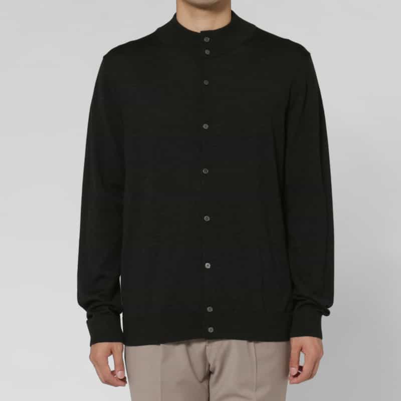 BARNEYS NEW YORK ロングスリーブスタンドカラーニットカーディガン（SUPER140s） DARK GRAY
