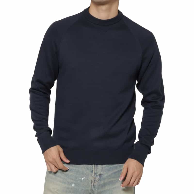 BARNEYS NEW YORK シルク ラグランスリーブクルーネックニットプルオーバー NAVY