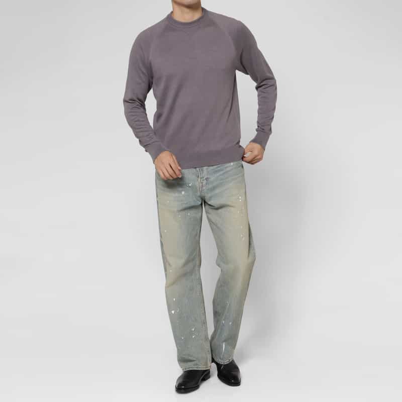 BARNEYS NEW YORK シルク ラグランスリーブクルーネックニットプルオーバー GRAY