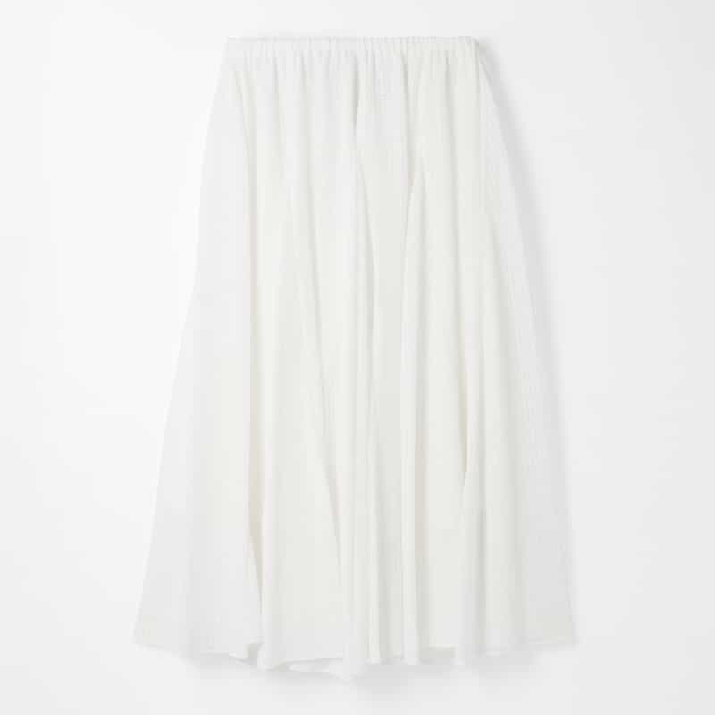 BARNEYS NEW YORK セットアップ ウォッシャブル サテンサッカー素材ギンガムチェック柄ドローストリングスカート WHITE