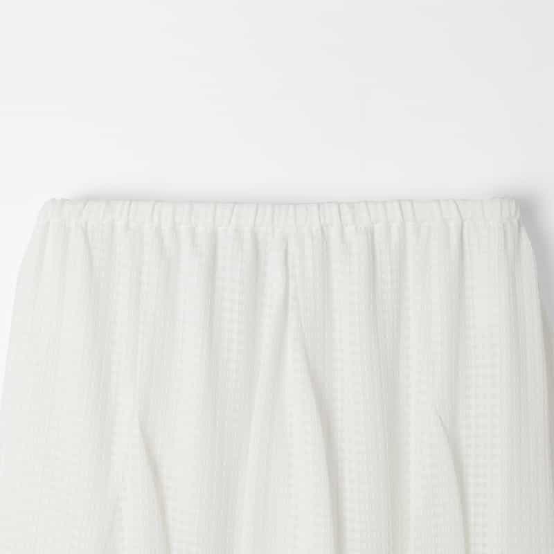 BARNEYS NEW YORK セットアップ ウォッシャブル サテンサッカー素材ギンガムチェック柄ドローストリングスカート WHITE