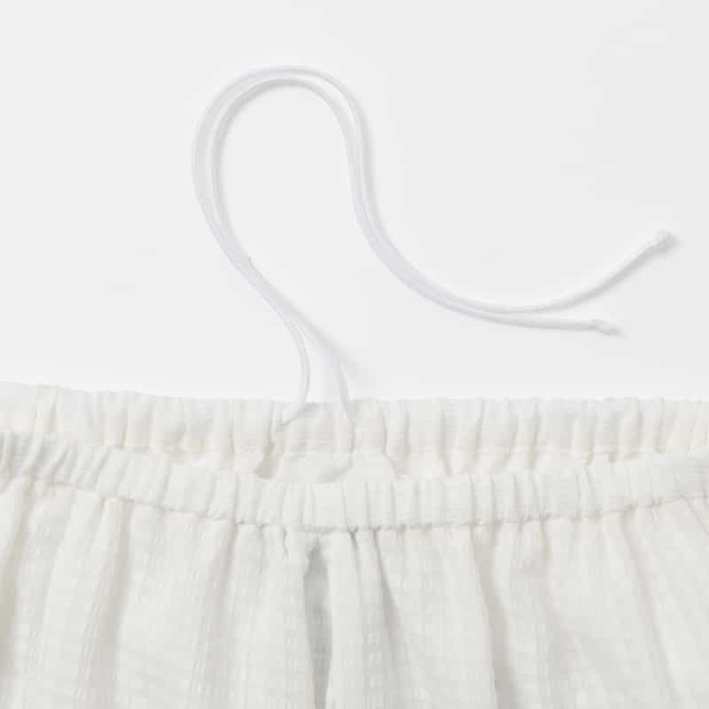 BARNEYS NEW YORK セットアップ ウォッシャブル サテンサッカー素材ギンガムチェック柄ドローストリングスカート WHITE