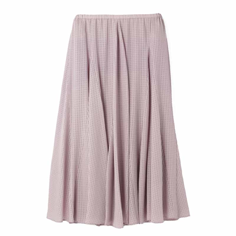BARNEYS NEW YORK セットアップ ウォッシャブル サテンサッカー素材ギンガムチェック柄ドローストリングスカート PINK