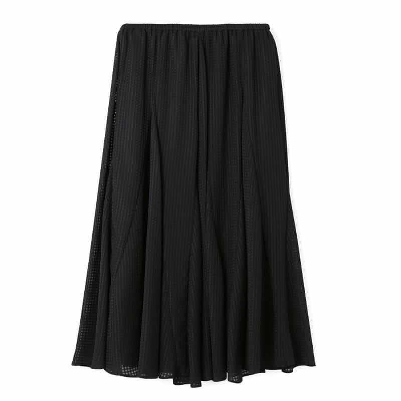 BARNEYS NEW YORK セットアップ ウォッシャブル サテンサッカー素材ギンガムチェック柄ドローストリングスカート BLACK